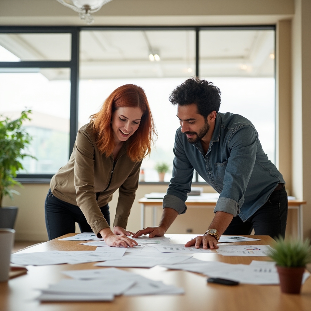 Tým diskutuje nad konceptem vzdělávacího programu v světlé kanceláři